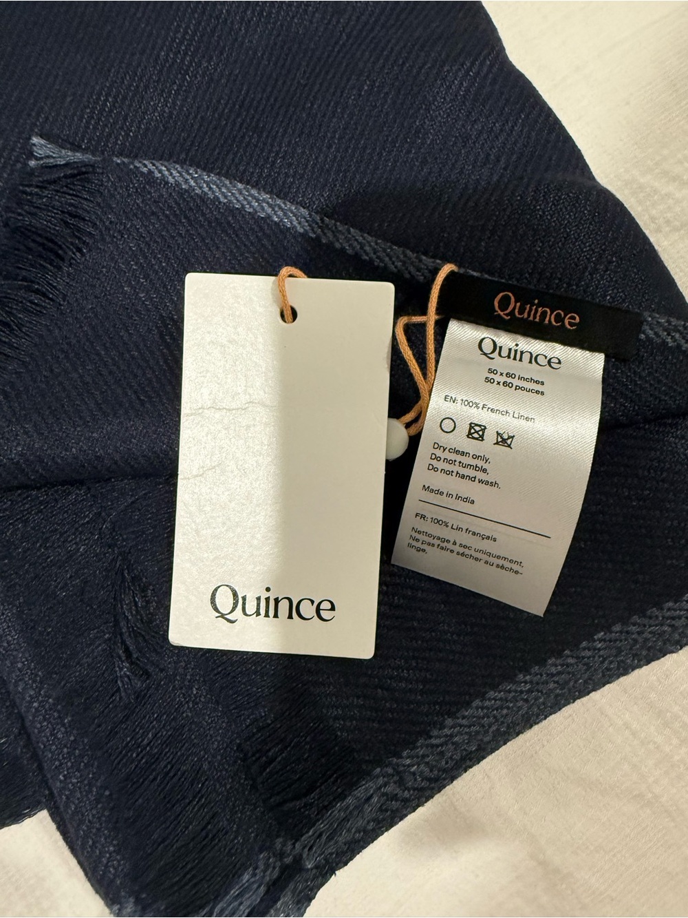 New Quince 100% French Linen Throw 50”x60” Navy - Picture 4 of 4